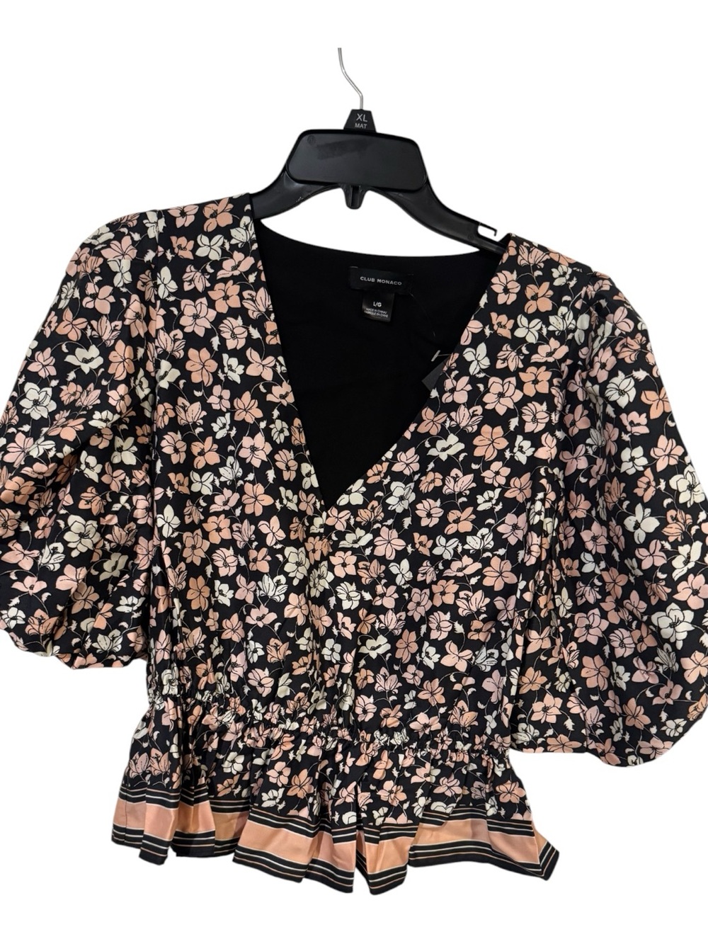 NWT Club Monaco Floral Waisted Balloon Sleeve Peplum Blouse Large - Picture 2 of 8